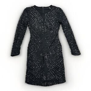 Windsor Black Sequin Mini Dress Formal Semi Formal Size Small Stunning Long Sl